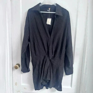 Free People Tara Twist Mini Shirt Dress Black Size S New With Tags $128